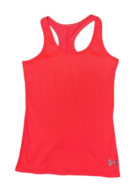 Under Armour Womens S Racerback Tank Top Pink Coral Workout Compression Sport - Picture 1 of 4